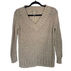 Telluride Clothing Company Open Knit Beige V-Neck Small Sweater